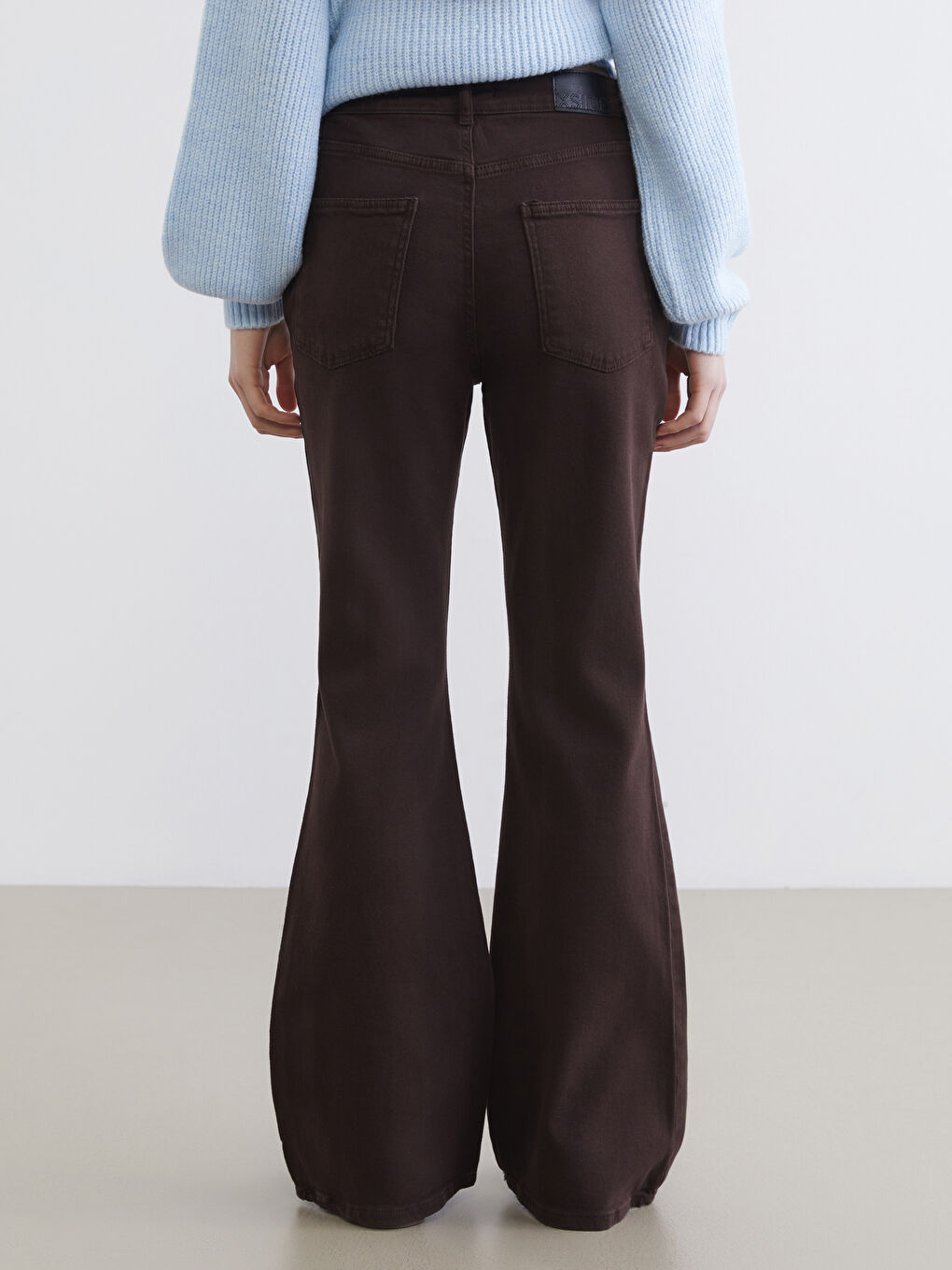 Kahverengi Flare Kadın Jean Pantolon-6