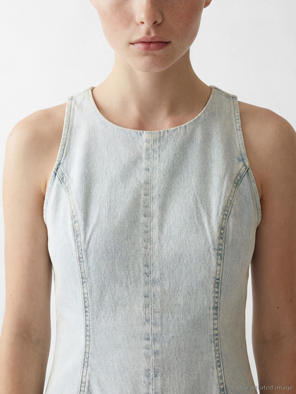 Fitted Waist Mini Denim Dress-2