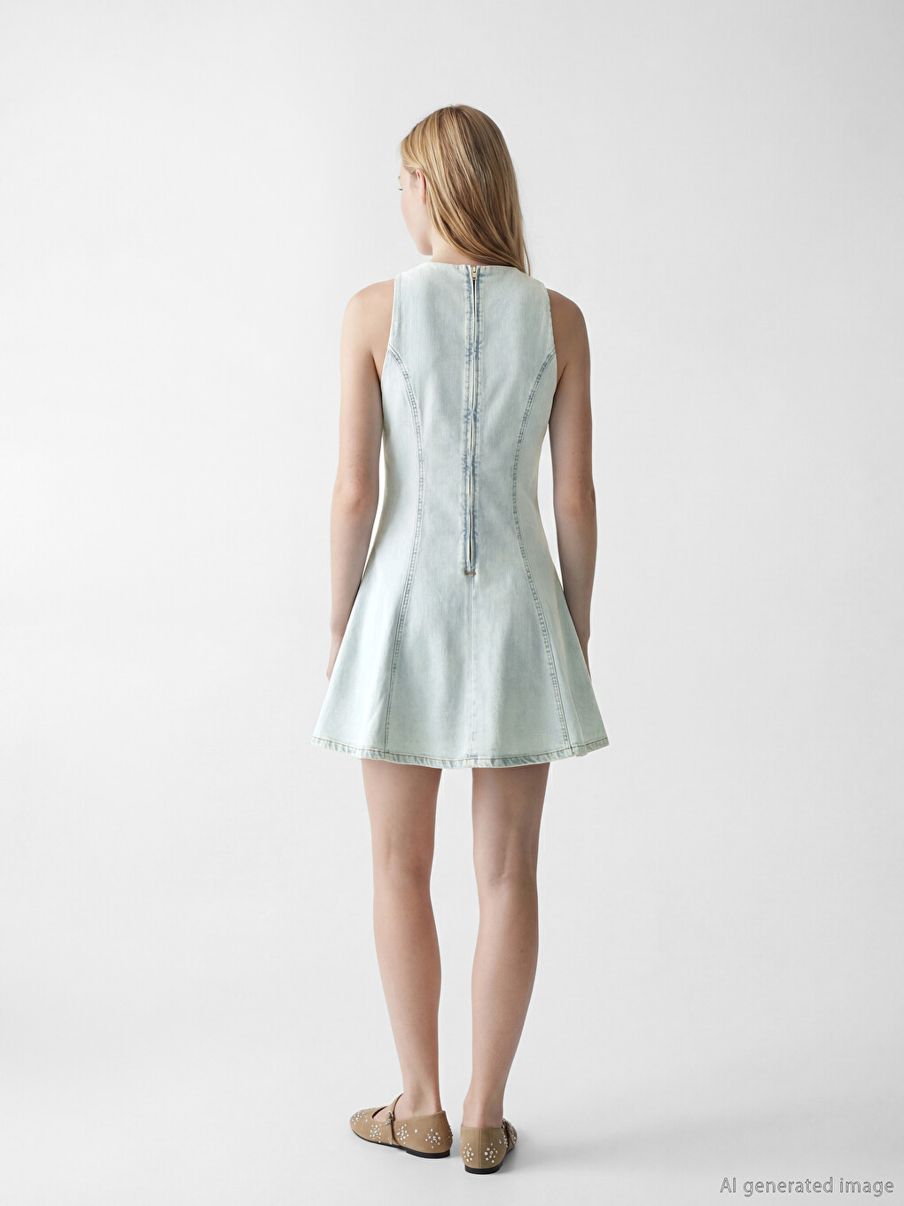 Fitted Waist Mini Denim Dress-3