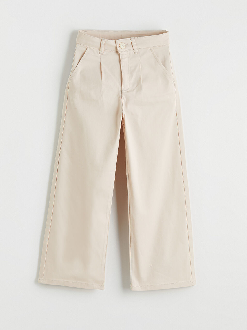 Bej Wideleg Pileli Kız Çocuk Gabardin Pantolon