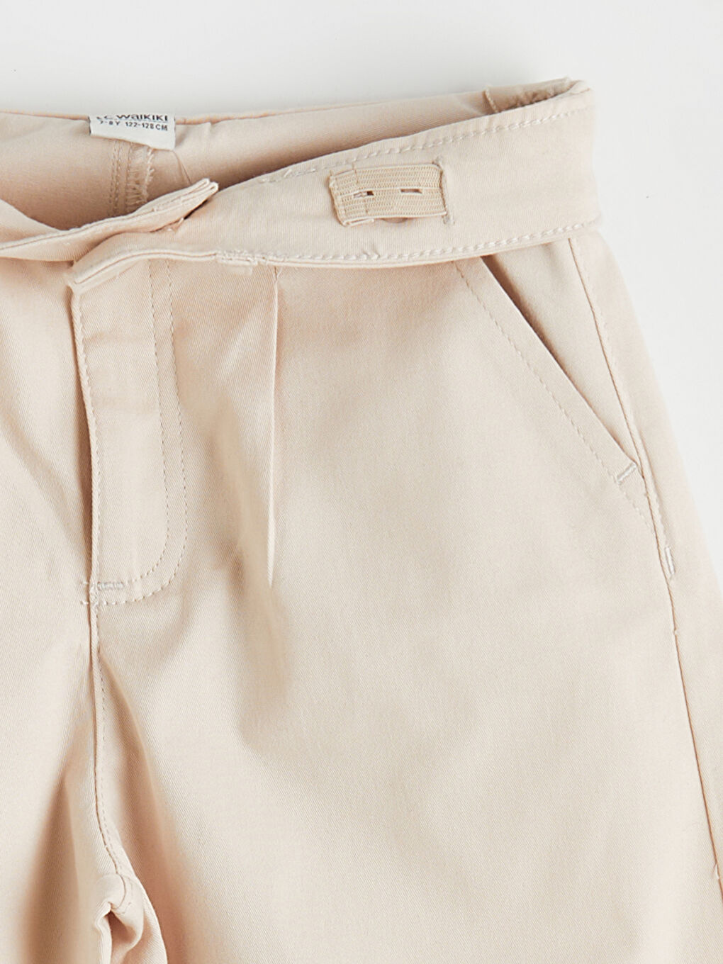 Bej Wideleg Pileli Kız Çocuk Gabardin Pantolon-1