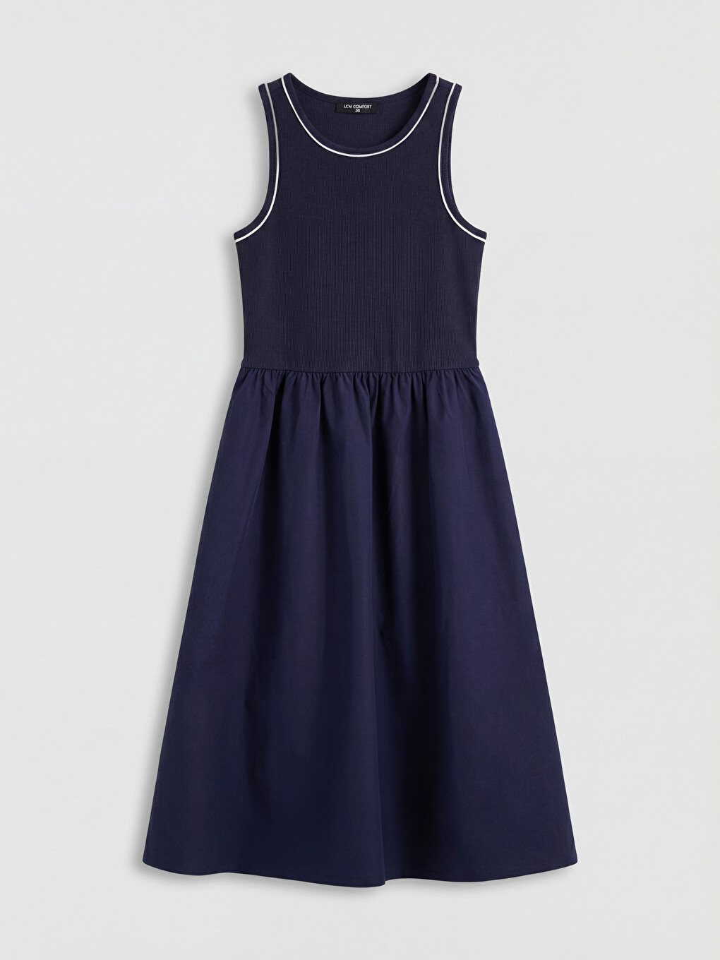 Crew Neck Fitted Waist Dress-3