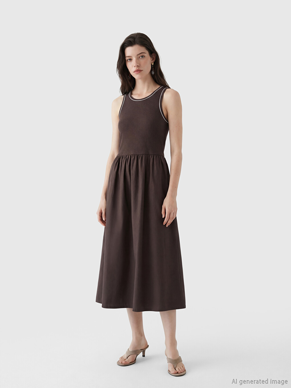 Crew Neck Fitted Waist Dress-1