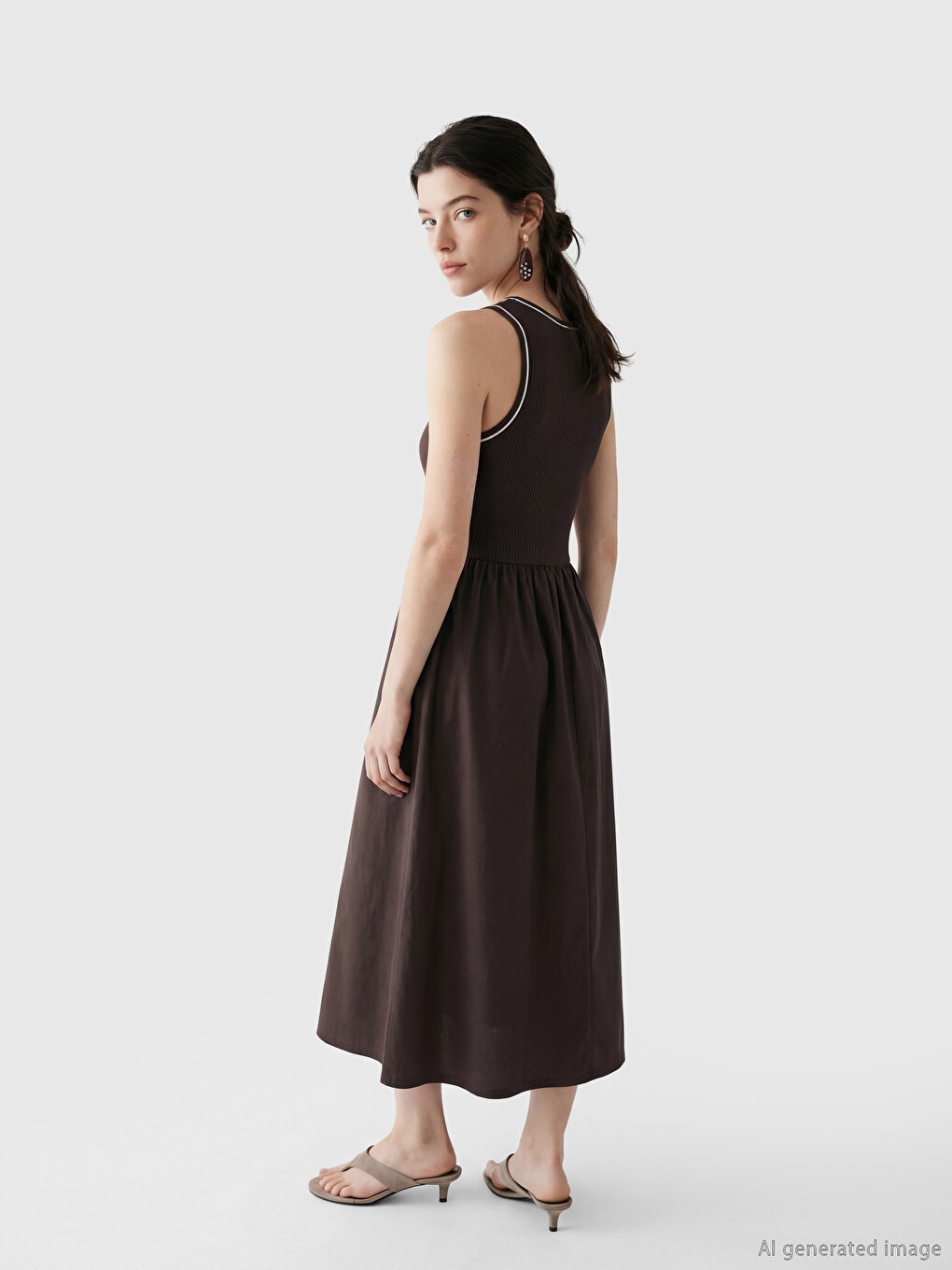 Crew Neck Fitted Waist Dress-2