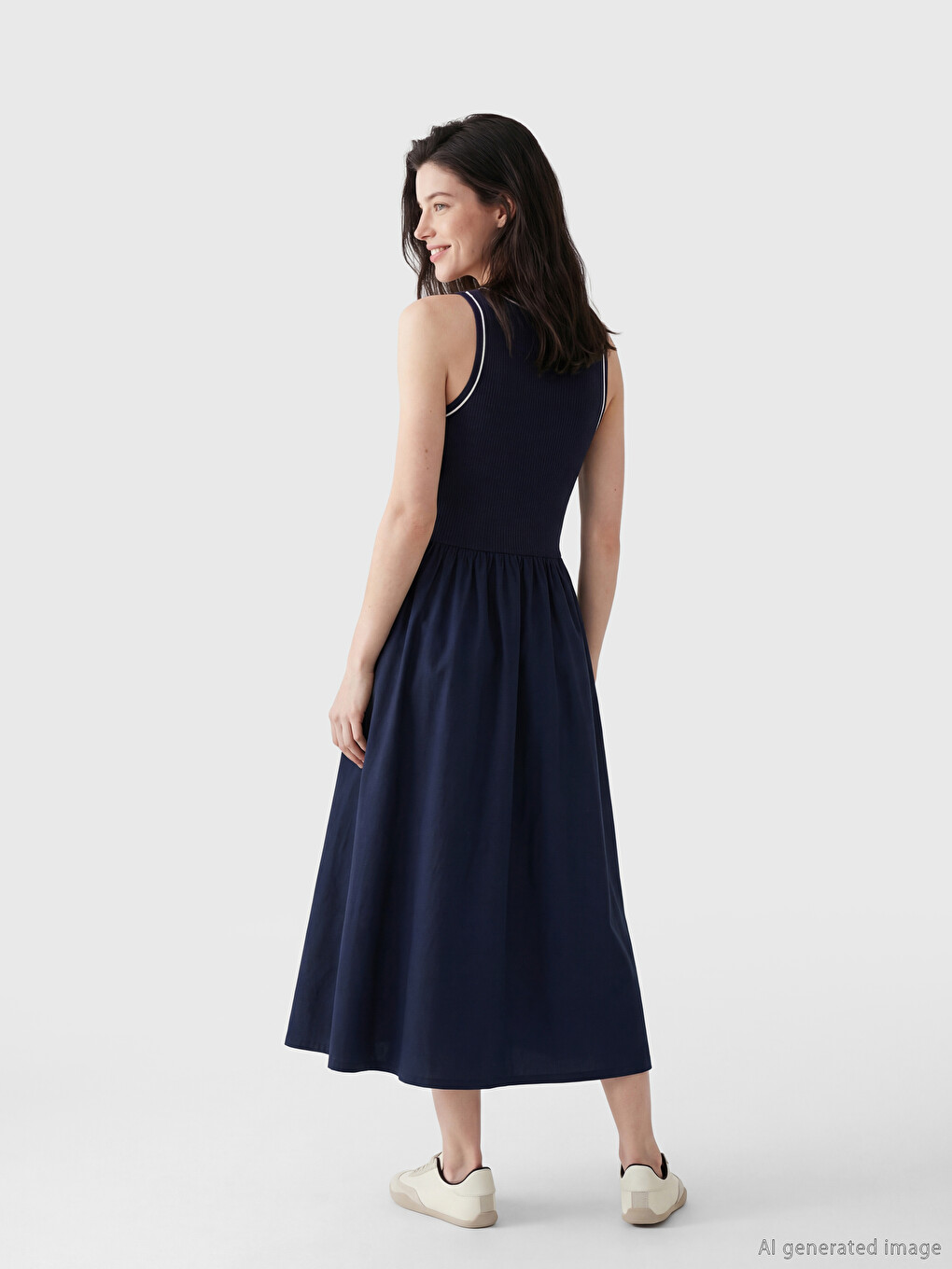 Crew Neck Fitted Waist Dress-2