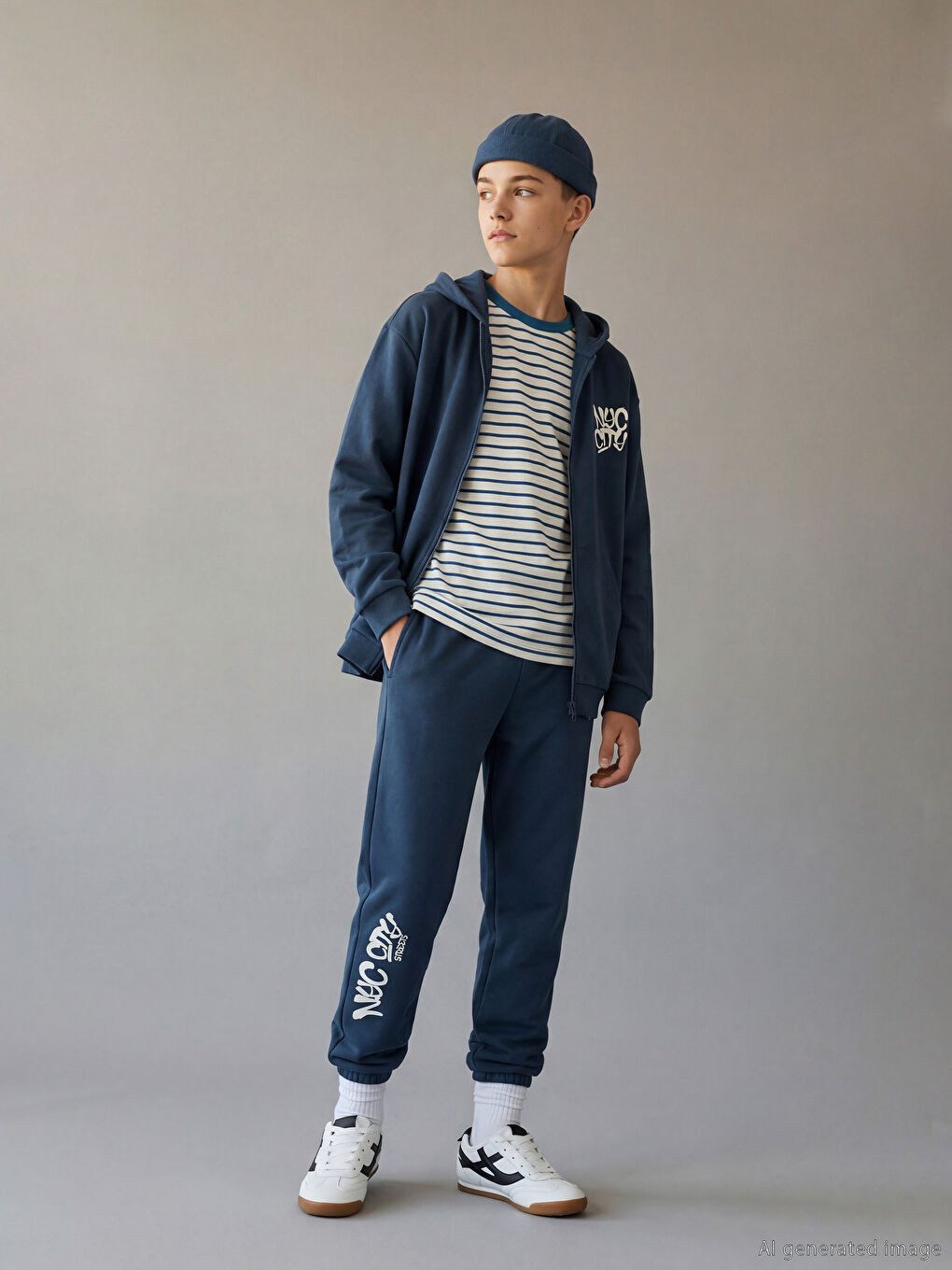 Lacivert NYC Baskılı Erkek Çocuk Jogger Eşofman Altı