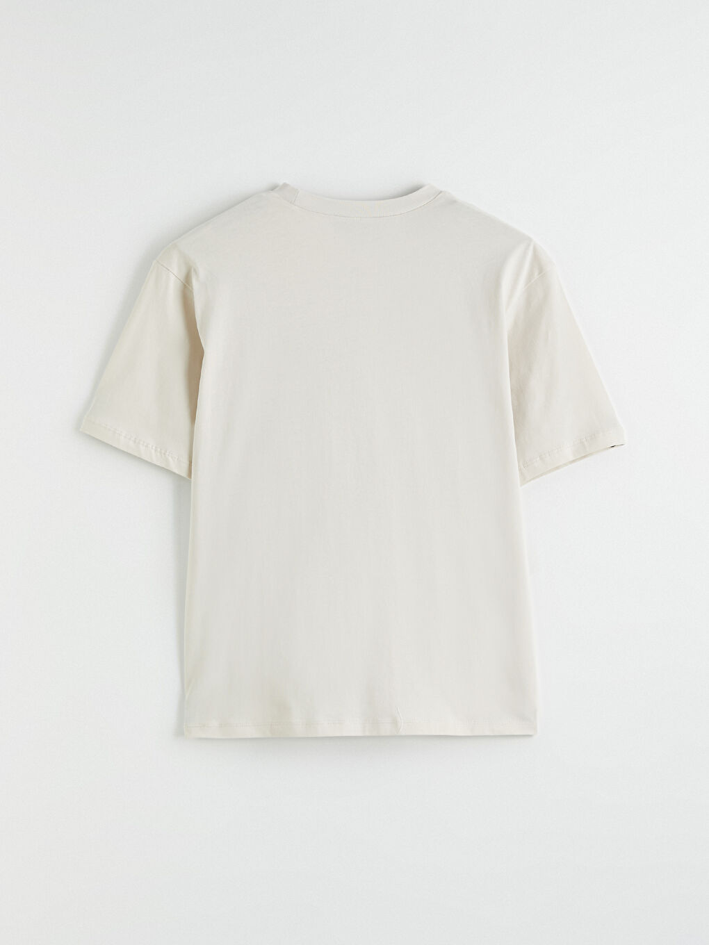 Bej Bisiklet Yaka Baskılı Oversize Kadın Tişört-2