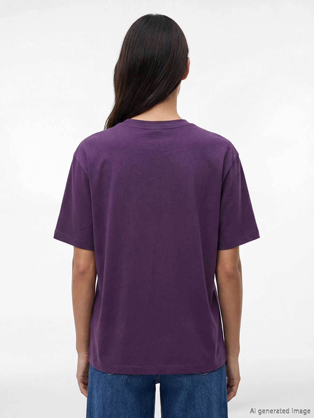 Mor Bisiklet Yaka Baskılı Oversize Kadın Tişört-3