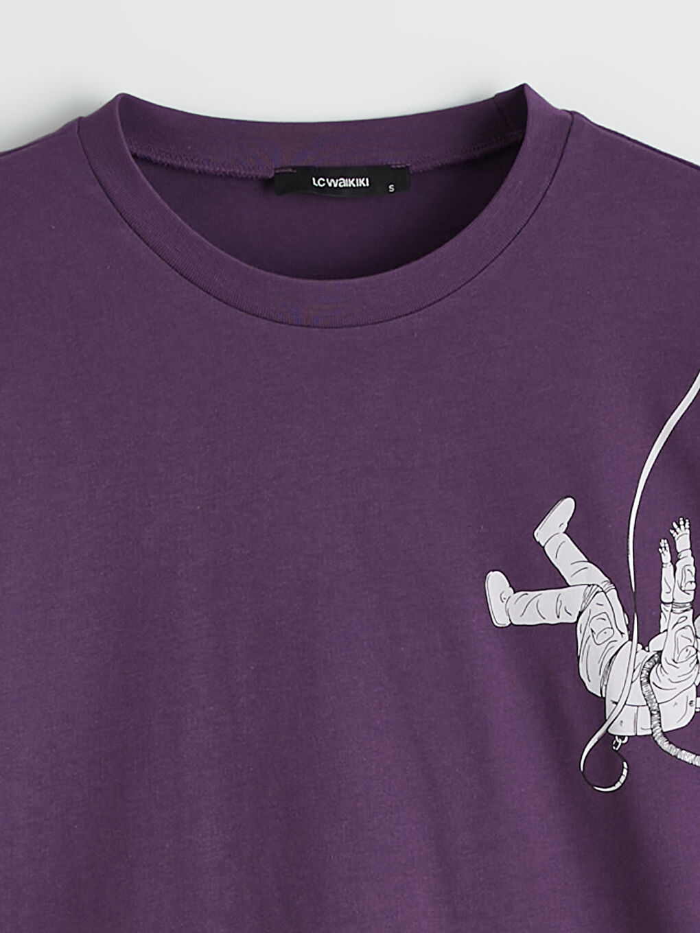 Mor Bisiklet Yaka Baskılı Oversize Kadın Tişört-5