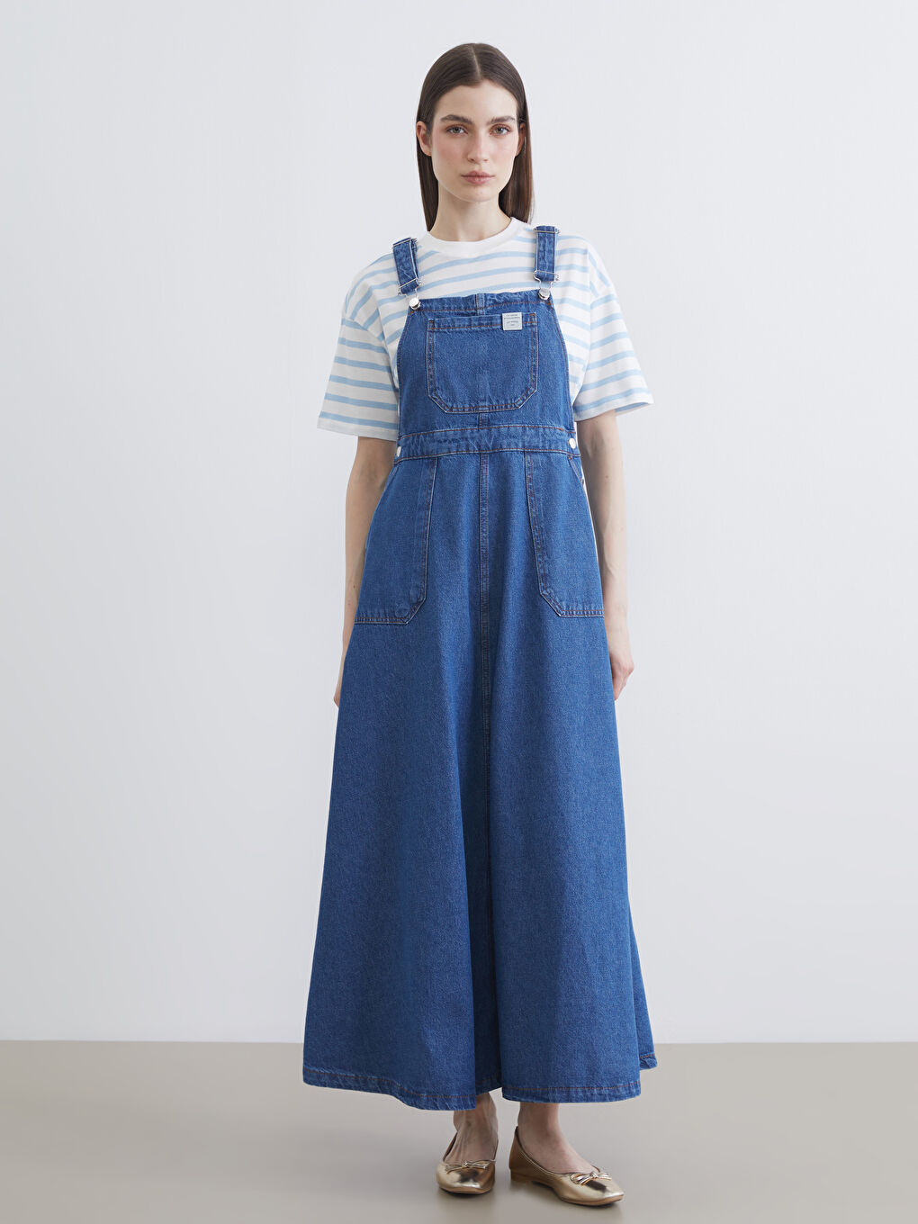 Square Neck Denim Jumpsuit Dress-1