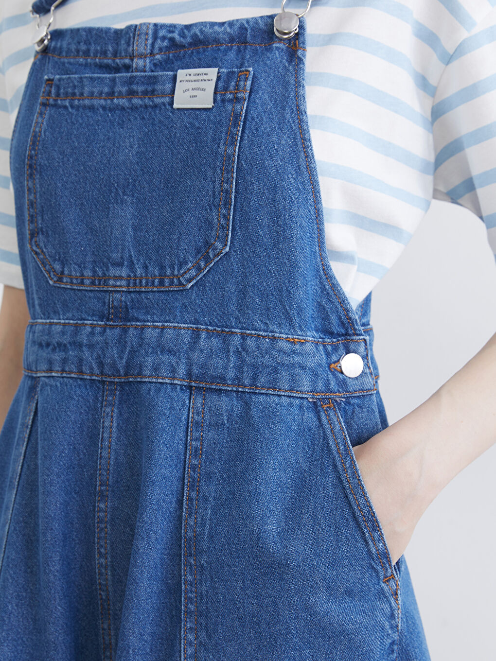 Square Neck Denim Jumpsuit Dress-2