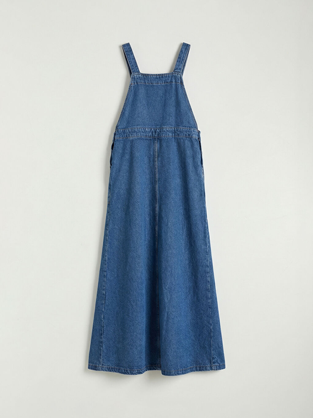 Square Neck Denim Jumpsuit Dress-5