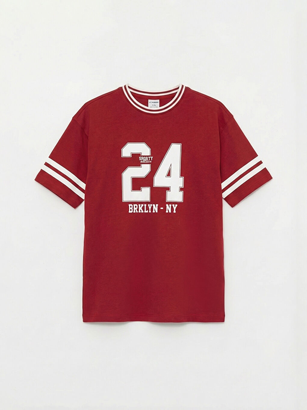 Bordo Bisiklet Yaka Baskılı Kız Çocuk Tişört