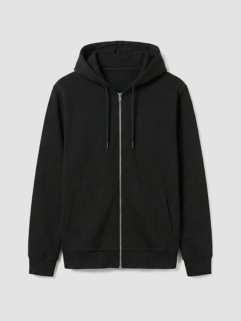Siyah Kapüşonlu Erkek Fermuarlı Sweatshirt