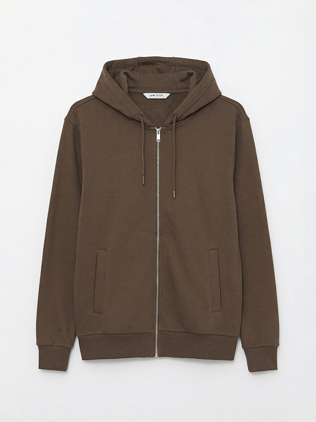 Kahverengi Kapüşonlu Standard Fit Erkek Fermuarlı Sweatshirt