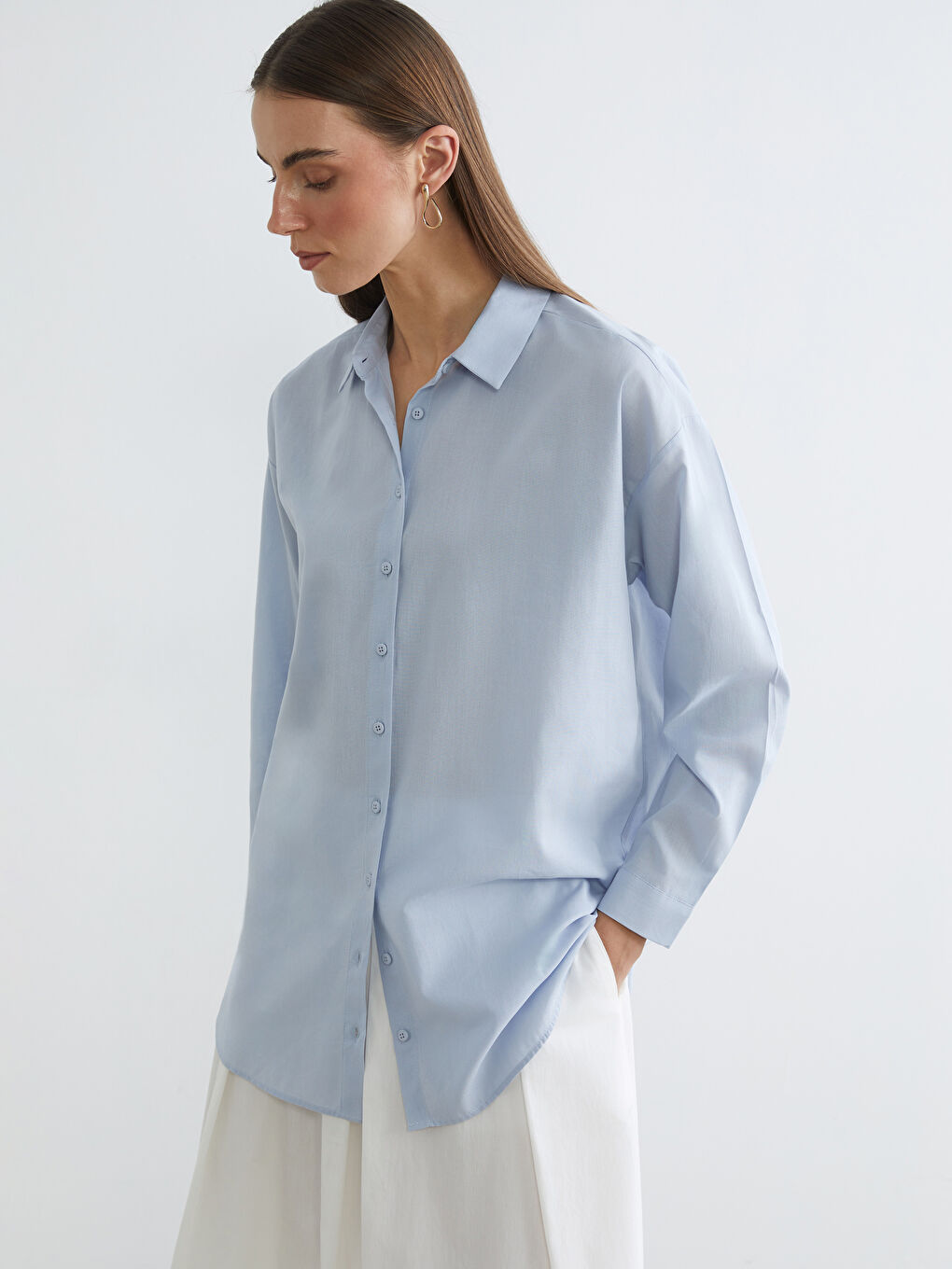 Karışık Dokulu Gabardin Kadın Gömlek