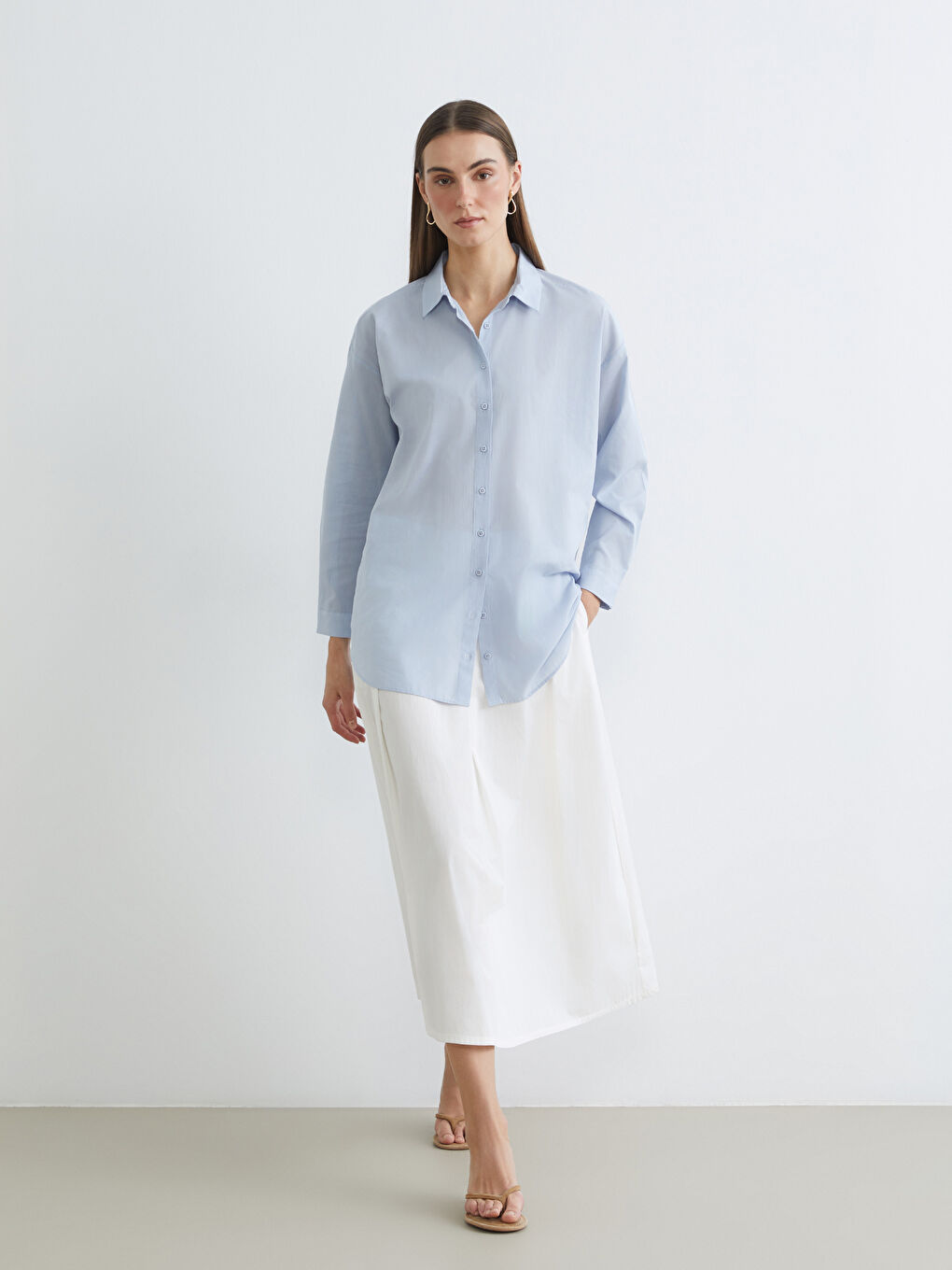 Karışık Dokulu Gabardin Kadın Gömlek-1