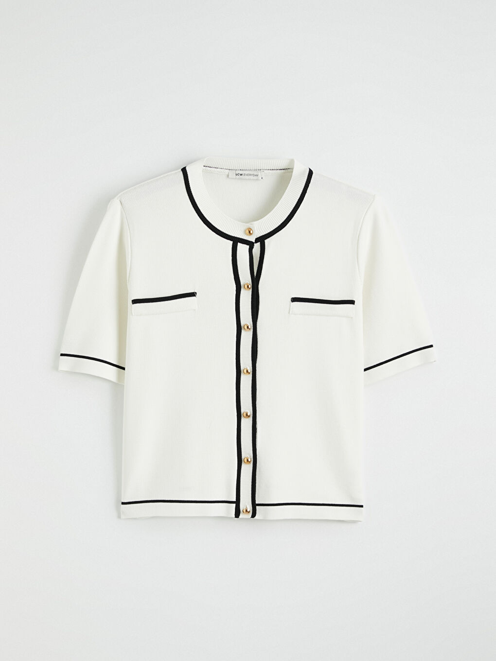 Beyaz Bisiklet Yaka Şerit Detaylı Kadın Triko Hırka	-4