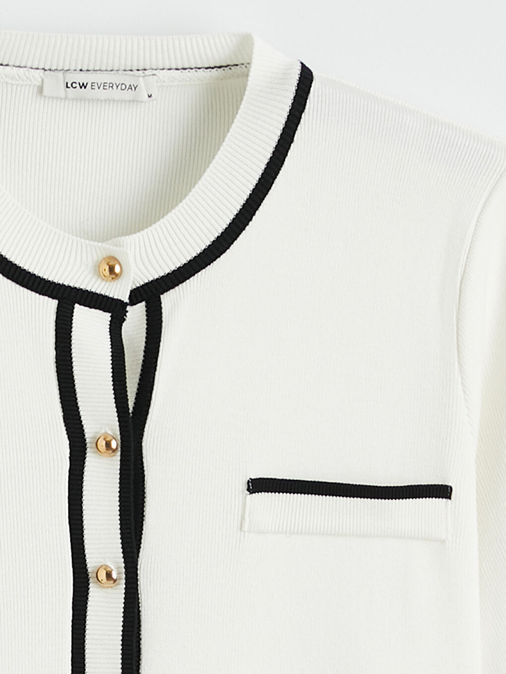 Beyaz Bisiklet Yaka Şerit Detaylı Kadın Triko Hırka	-5