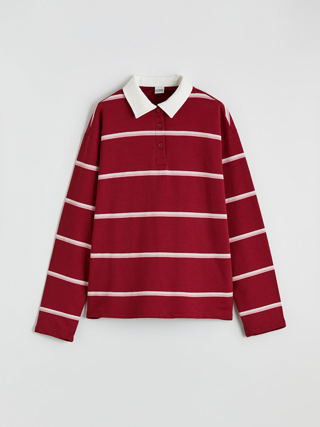 Bordo Polo Yaka Çizgili Kız Çocuk Tişört