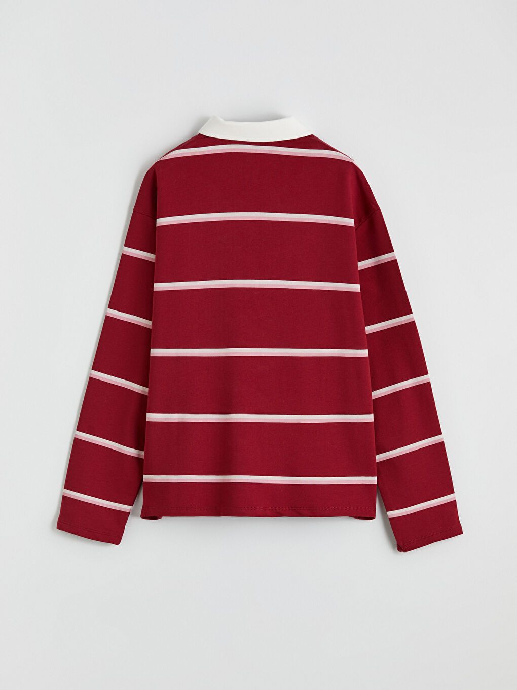 Bordo Polo Yaka Çizgili Kız Çocuk Tişört-2