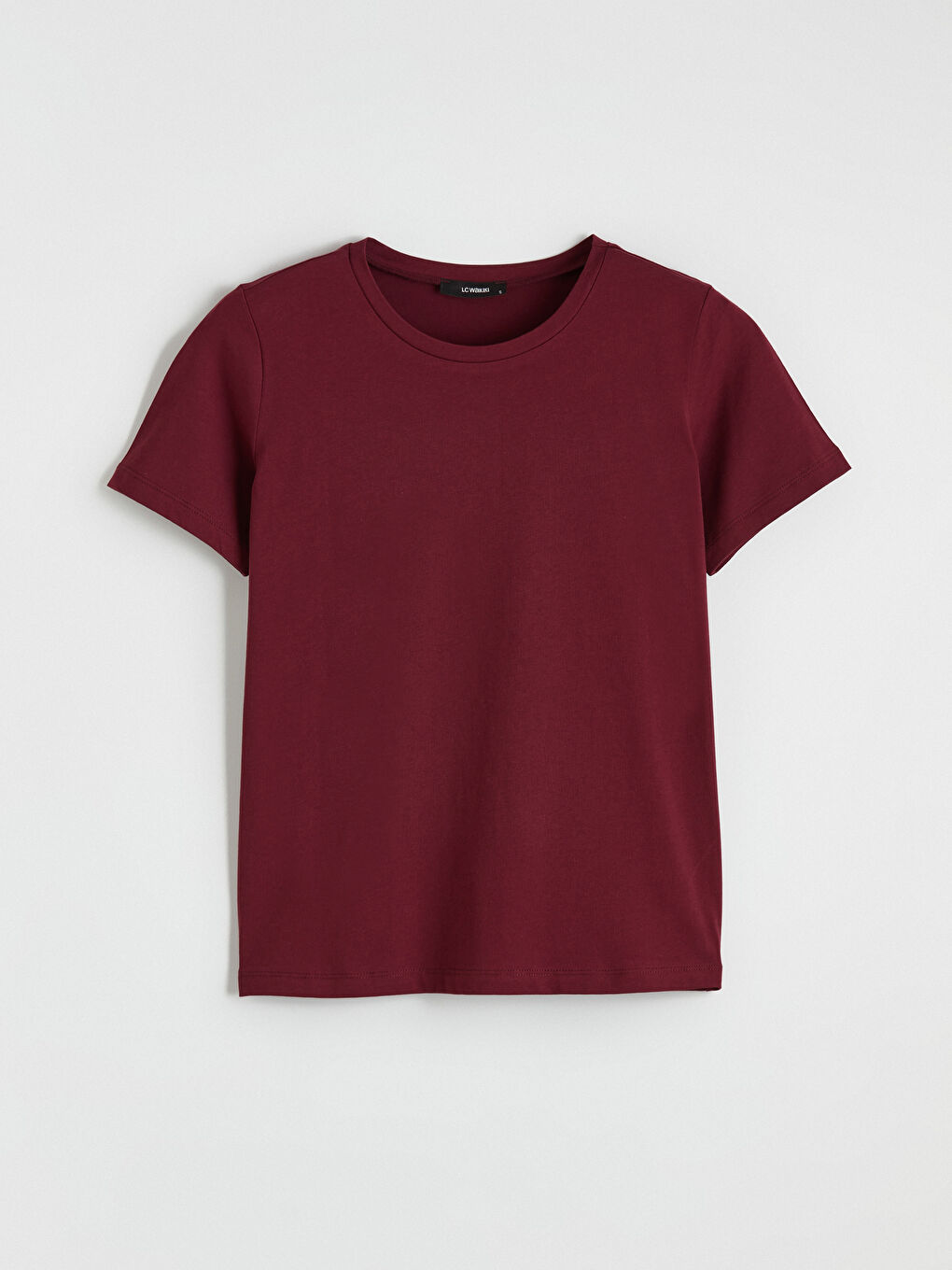 Bordo Bisiklet Yaka Kadın Tişört-4