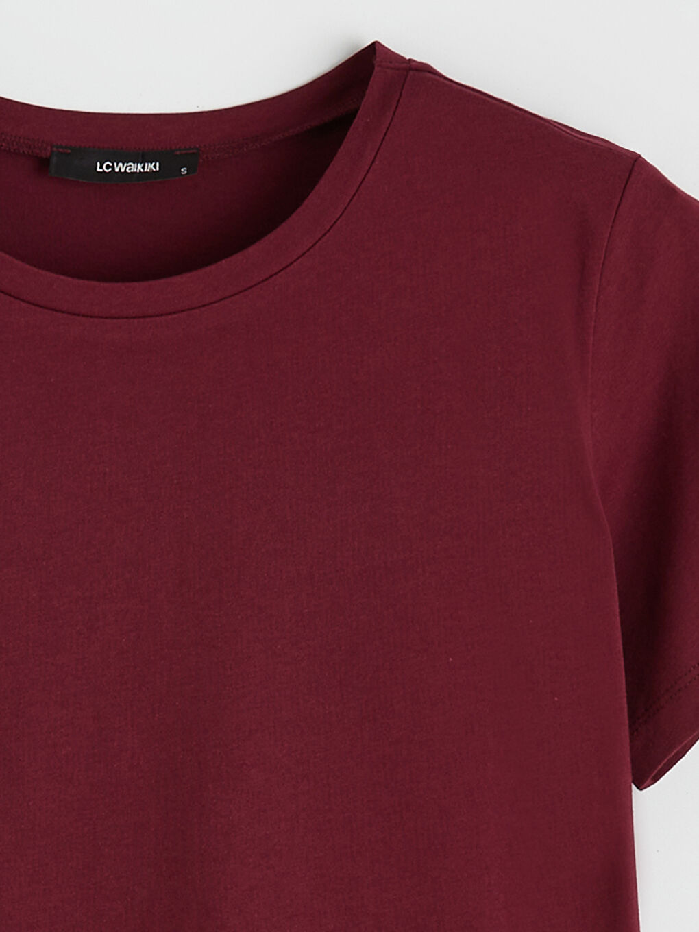 Bordo Bisiklet Yaka Kadın Tişört-5