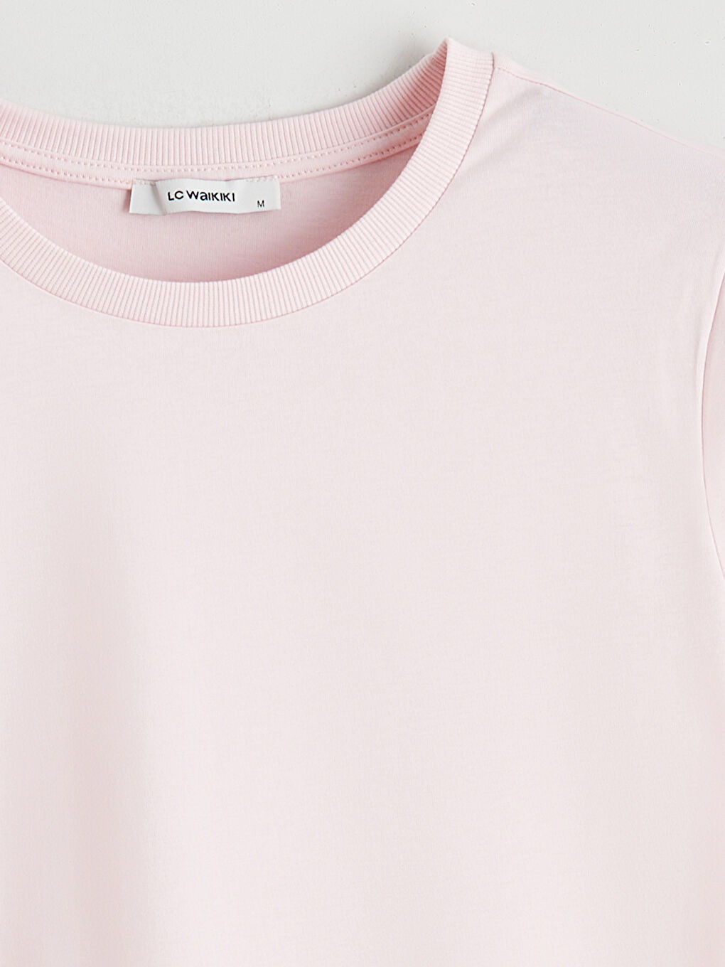 Pembe Bisiklet Yaka Kadın Tişört-5