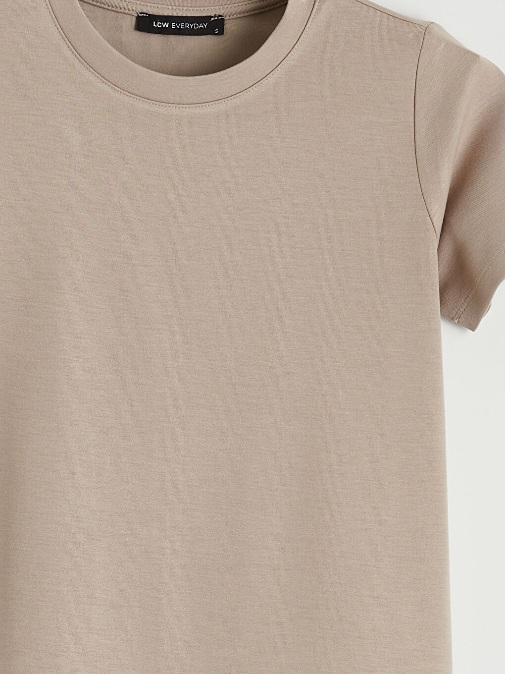 Bej Bisiklet Yaka Soft Touch Kadın Tişört-1