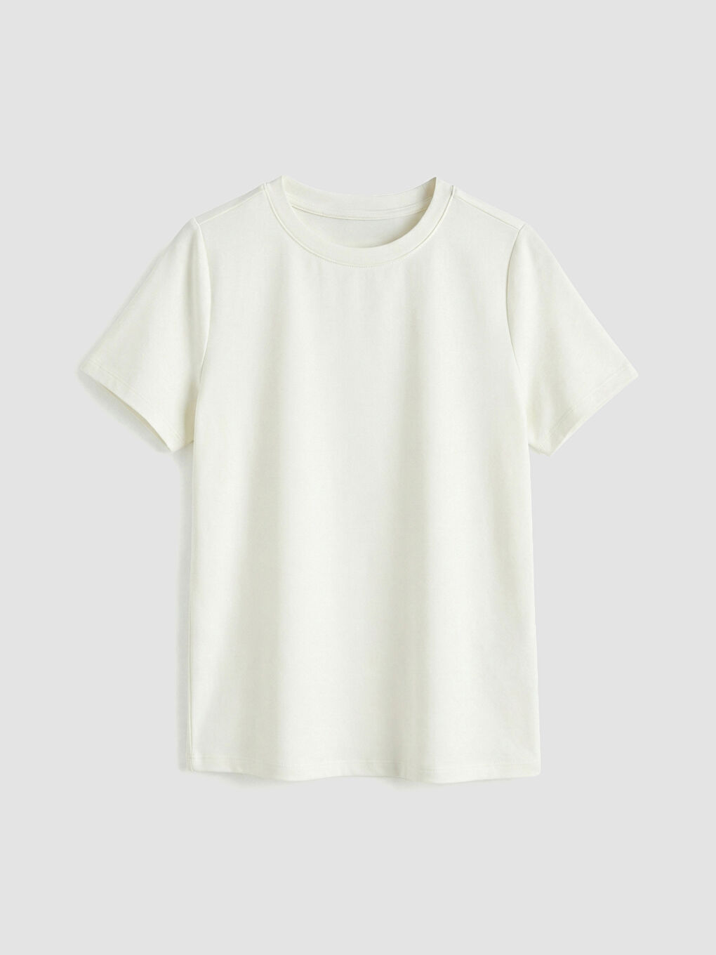 Ekru Bisiklet Yaka Soft Touch Kadın Tişört-4