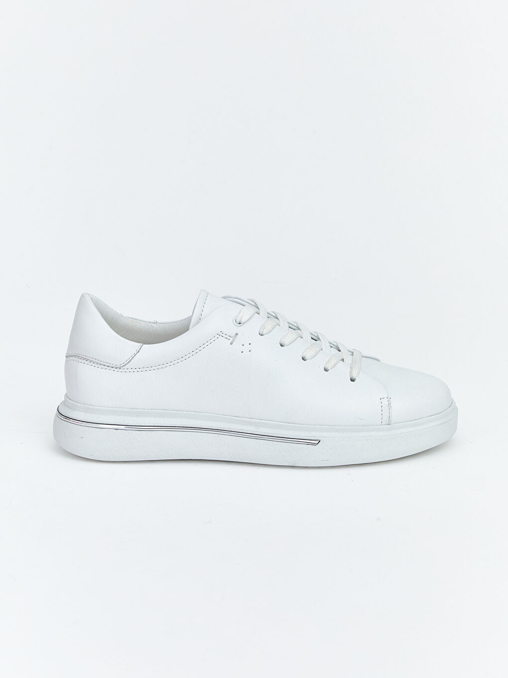 Beyaz Hakiki Deri Bağcıklı Erkek Spor Ayakkabı-1