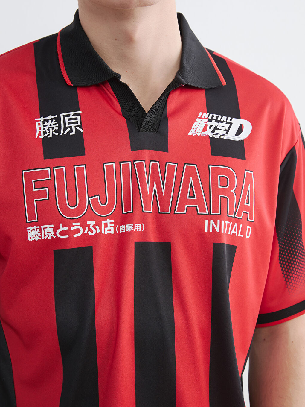 Kırmızı  Polo Yaka Initial D Baskılı Erkek Tişört-2