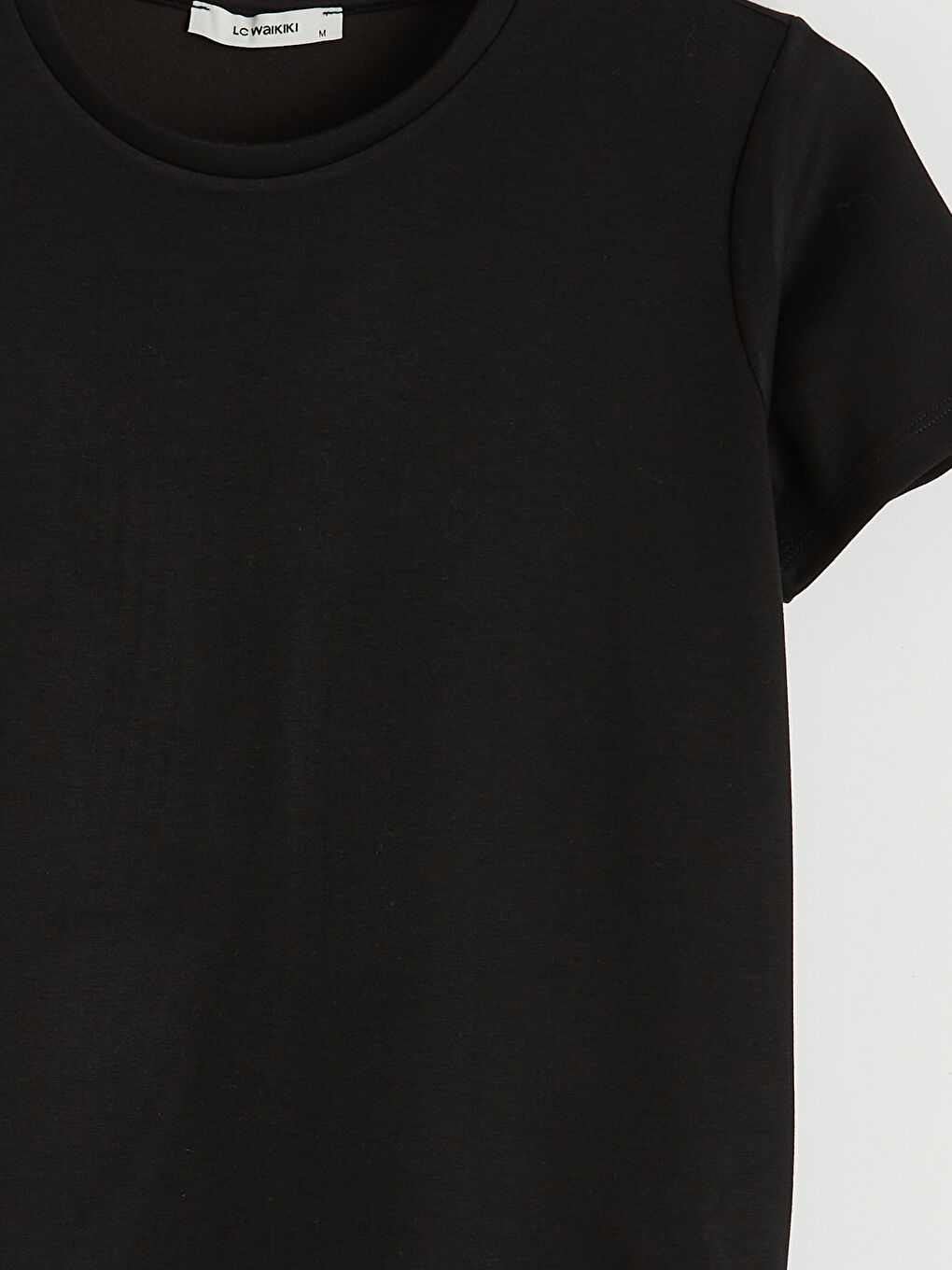 Siyah Bisiklet Yaka Soft Touch Kadın Tişört-1