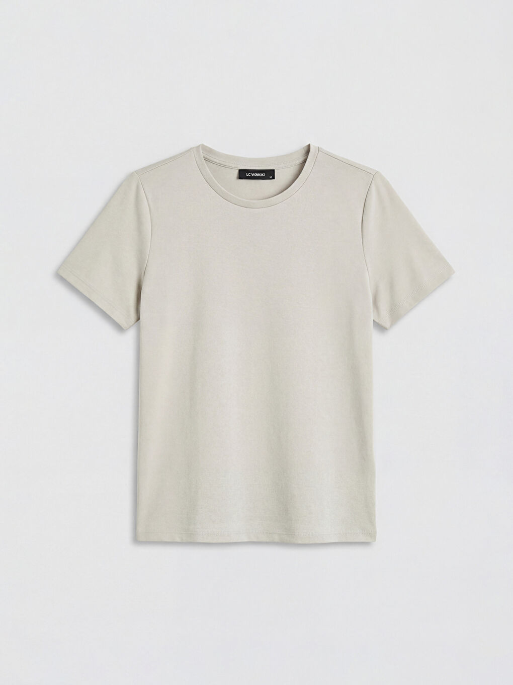 Gri Bisiklet Yaka Soft Touch Kadın Tişört-4