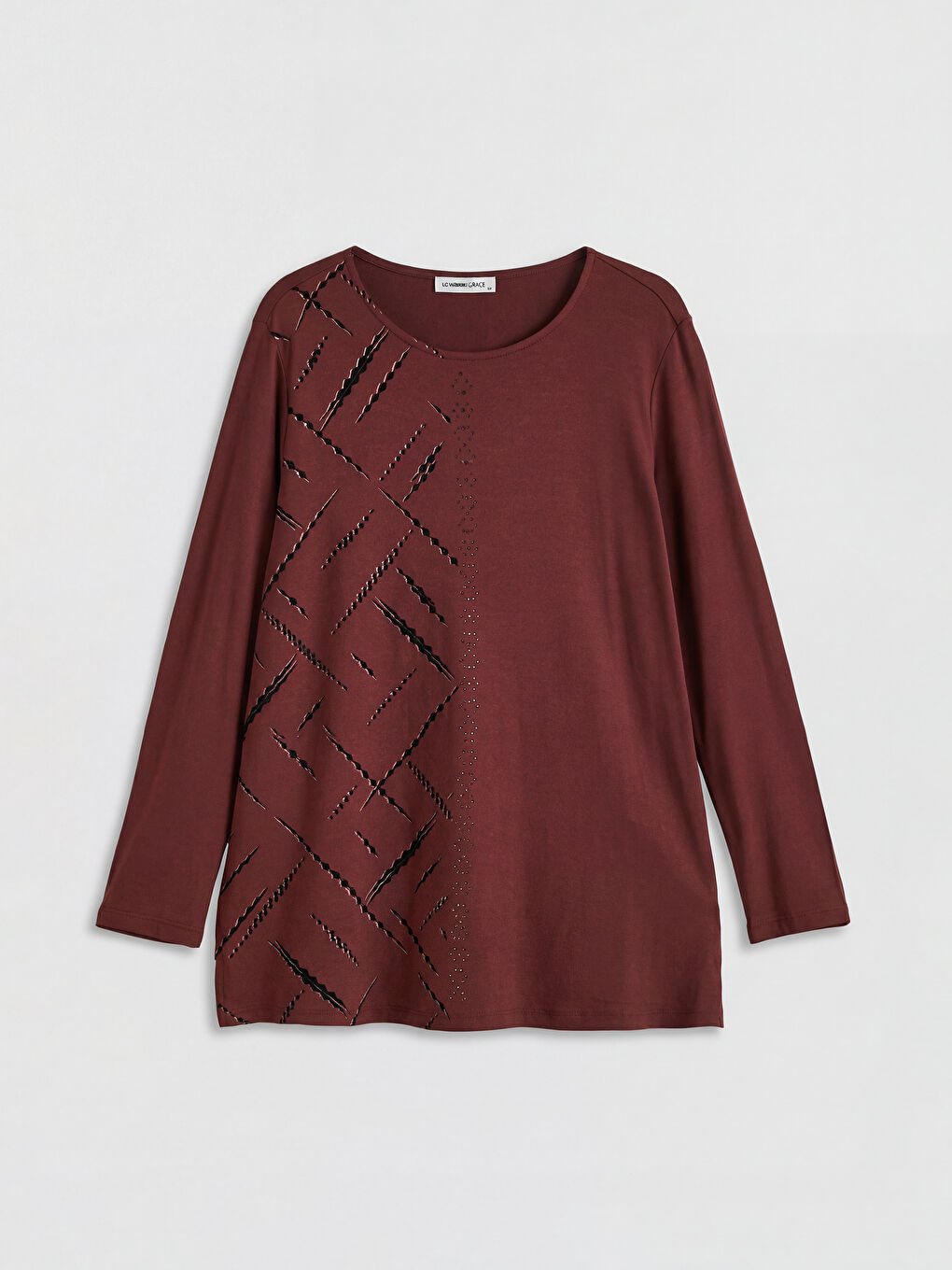 Kahverengi Bisiklet Yaka Taşlı Bluz