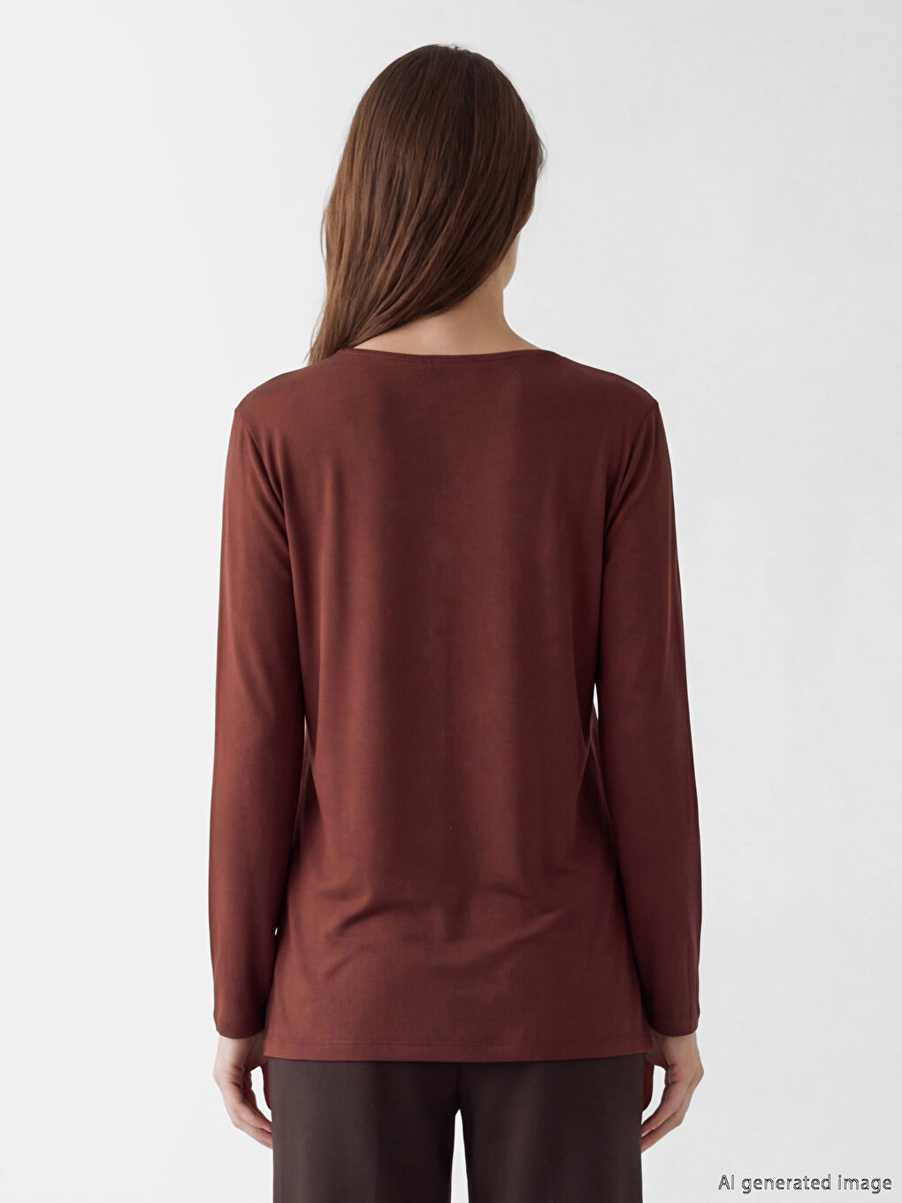 Kahverengi Bisiklet Yaka Taşlı Bluz-2