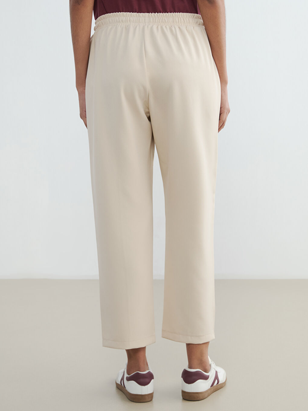 Bej Beli Lastikli Kadın Pantolon-3