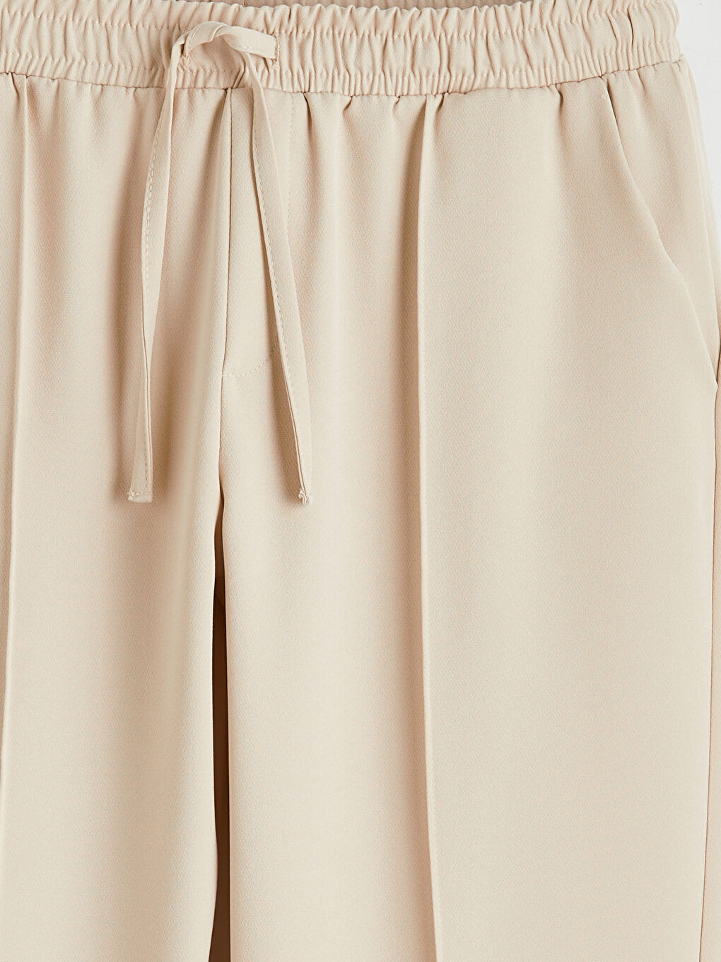 Bej Beli Lastikli Kadın Pantolon-5