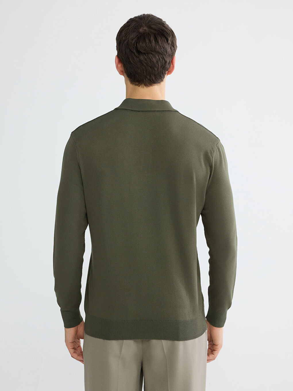 Haki Polo Yaka Triko Erkek Kazak-4