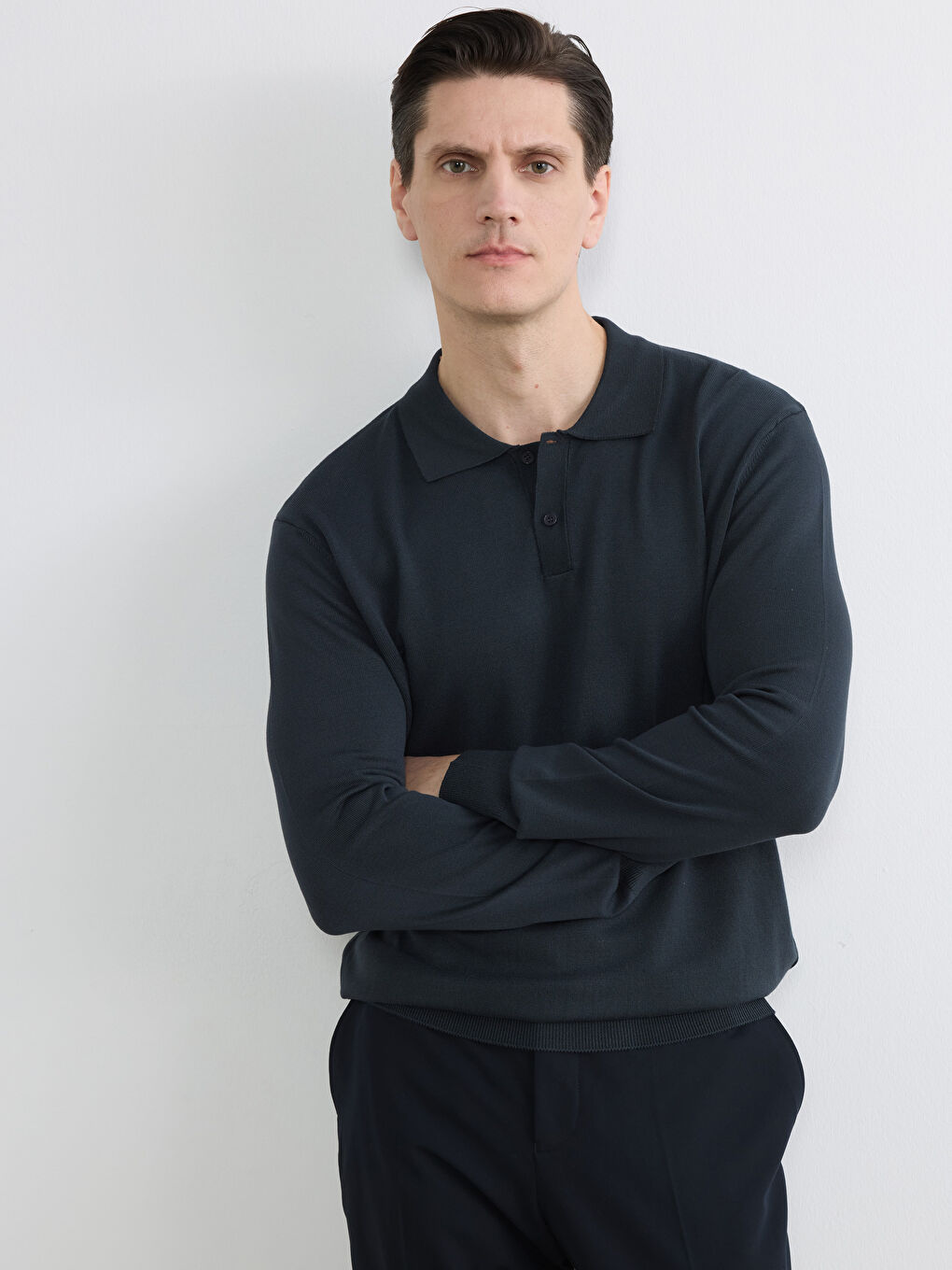 Antrasit Polo Yaka Triko Erkek Kazak