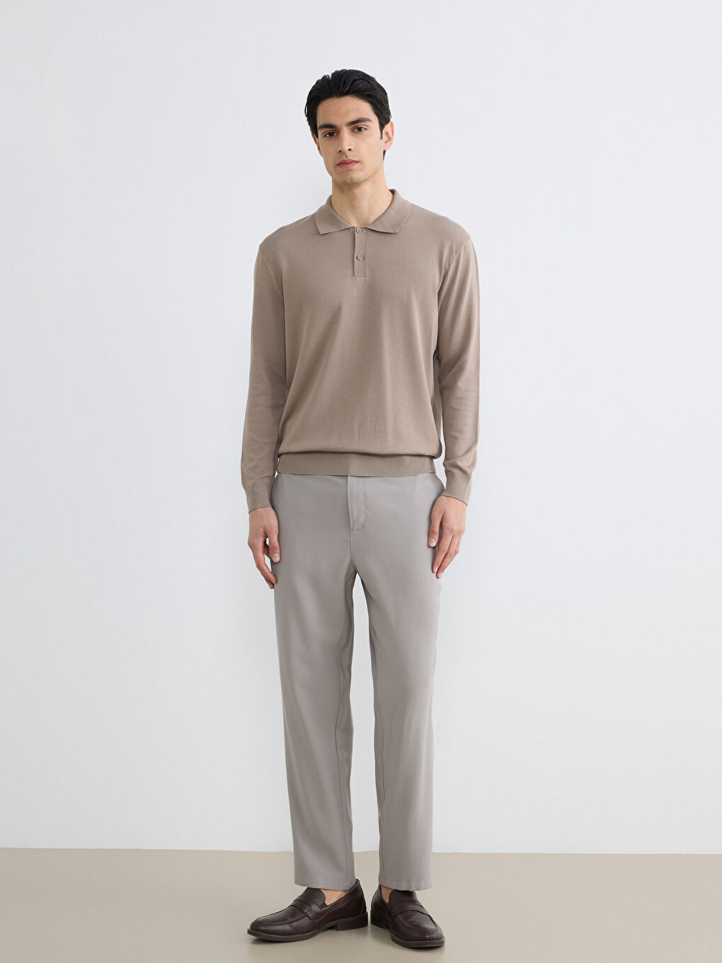 Kahverengi Polo Yaka Triko Erkek Kazak-1