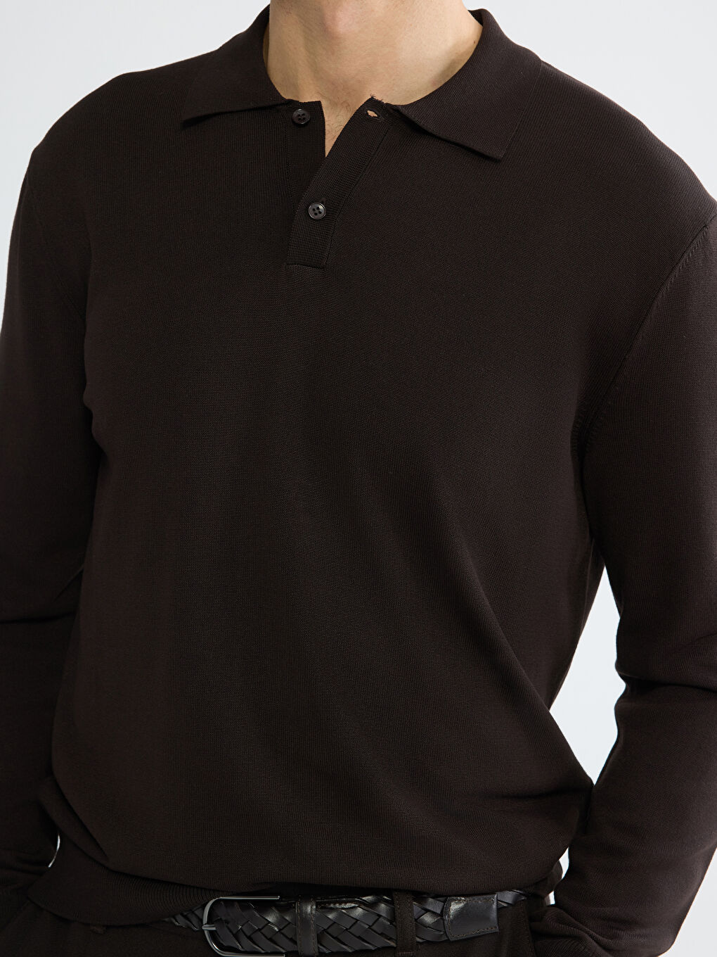 Kahverengi Polo Yaka Triko Erkek Kazak-2