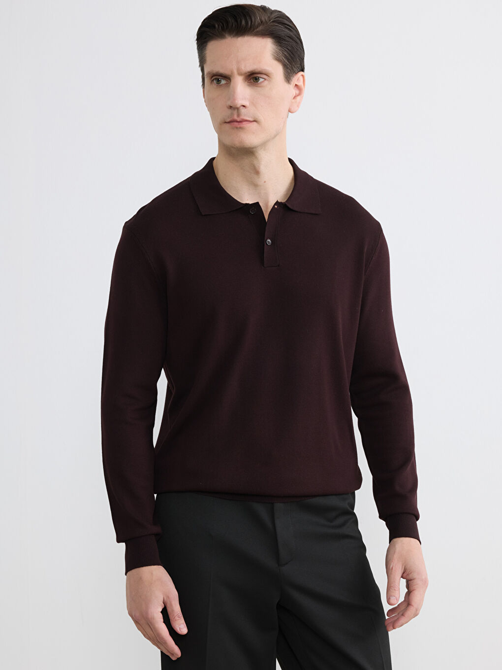 Kahverengi Polo Yaka Triko Erkek Kazak-1