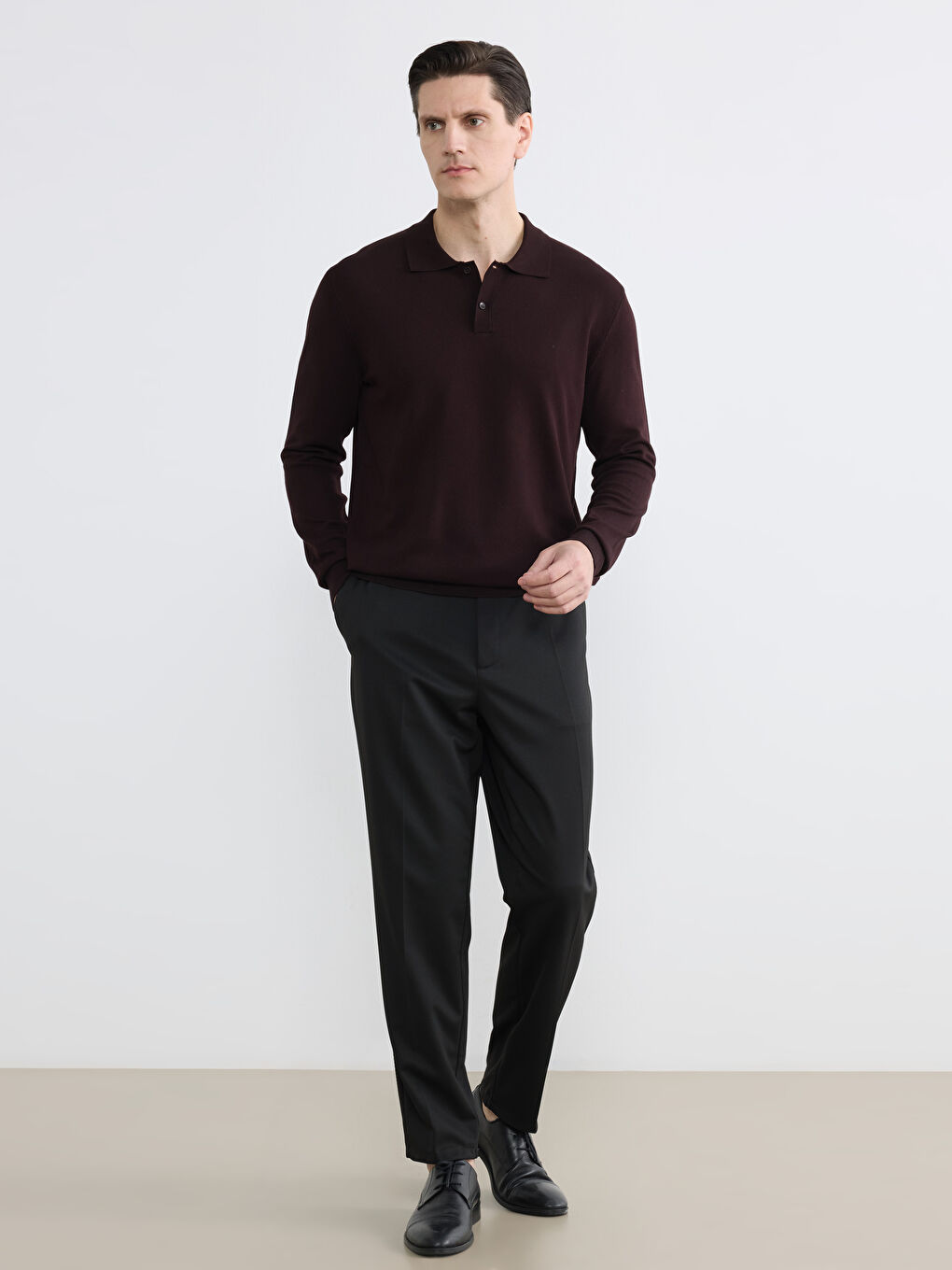 Kahverengi Polo Yaka Triko Erkek Kazak-2