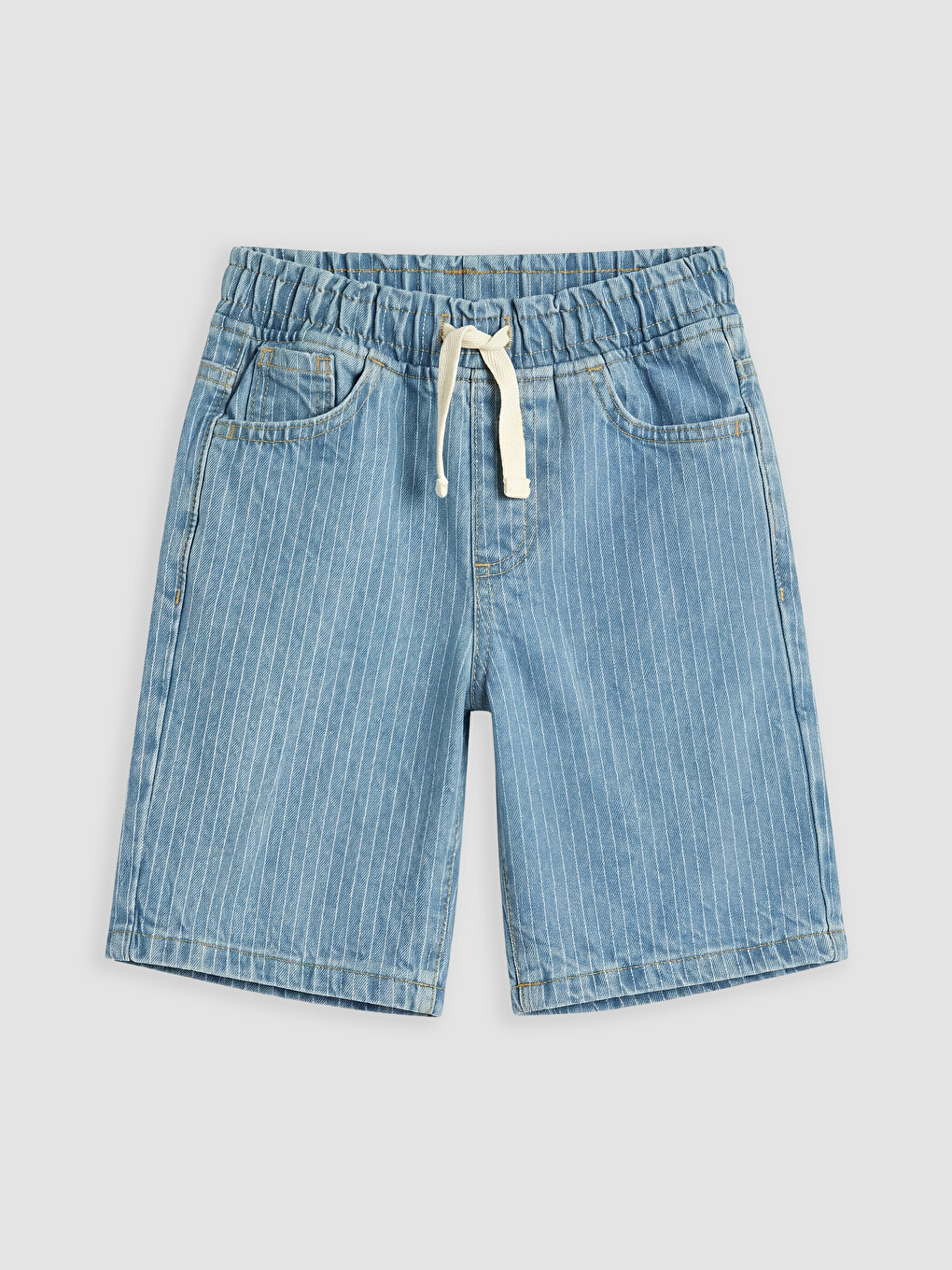 Mavi Beli Lastikli Çizgili Erkek Çocuk Jean Şort