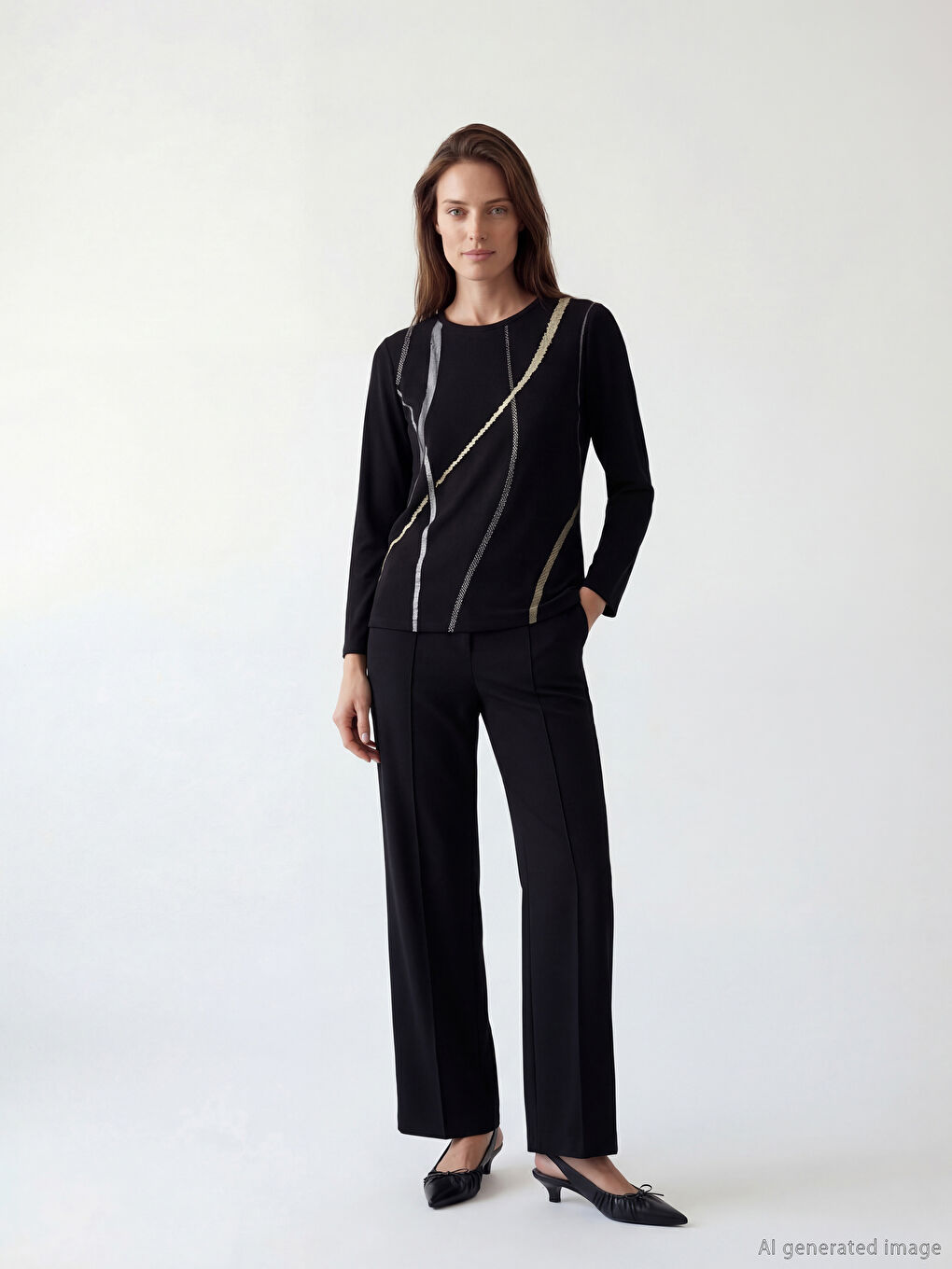 Siyah Bisiklet Yaka Desenli Bluz-1