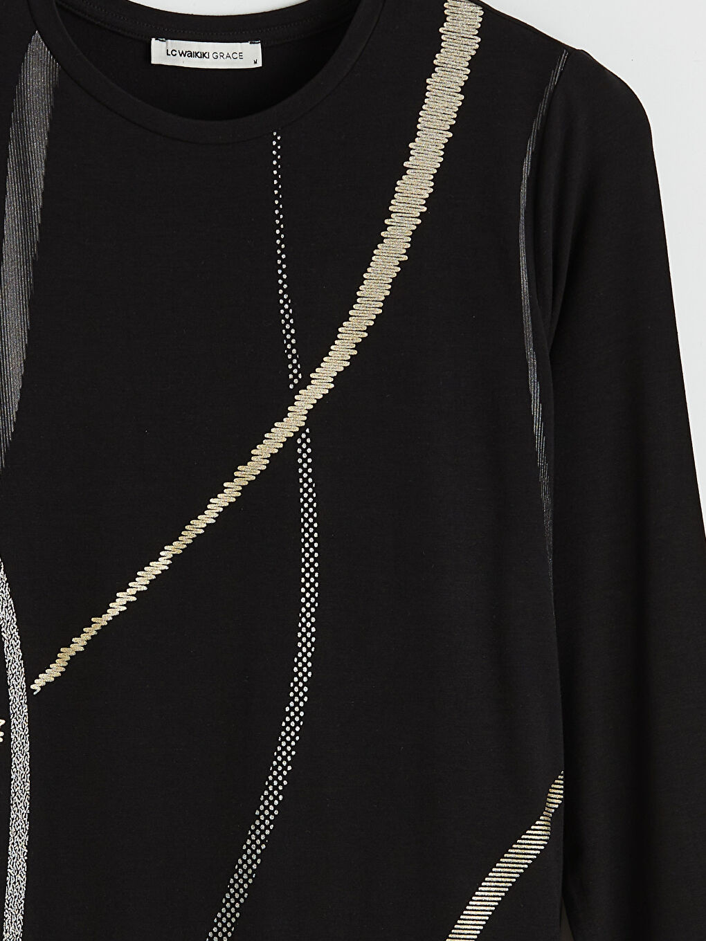 Siyah Bisiklet Yaka Desenli Bluz-2