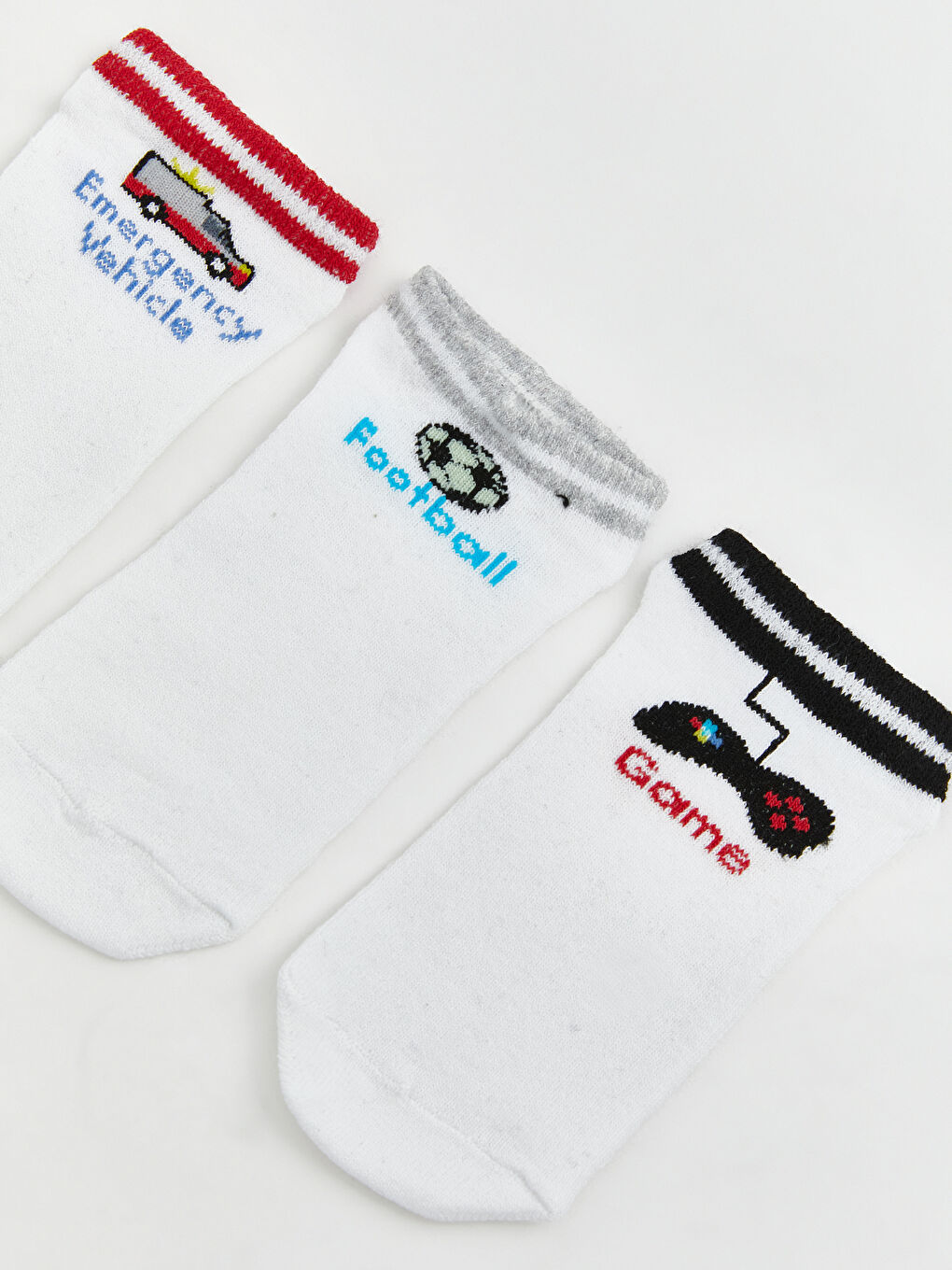 Beyaz Erkek Çocuk Desenli 3'lü Patik Çorap-1