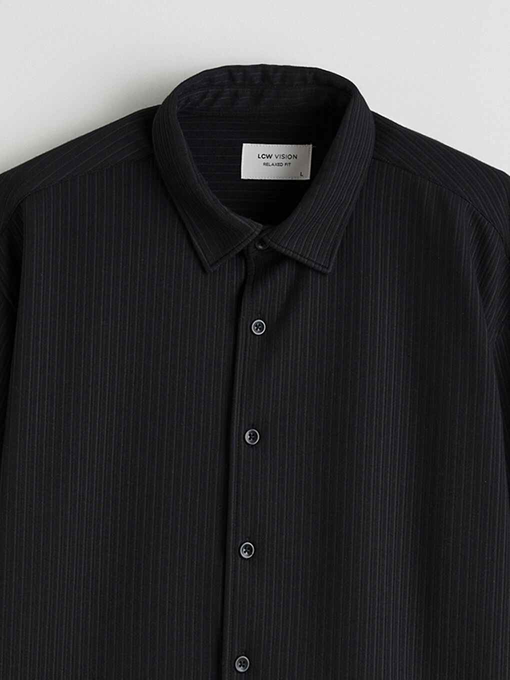 Siyah Regular Fit Çizgili Erkek Gömlek-1