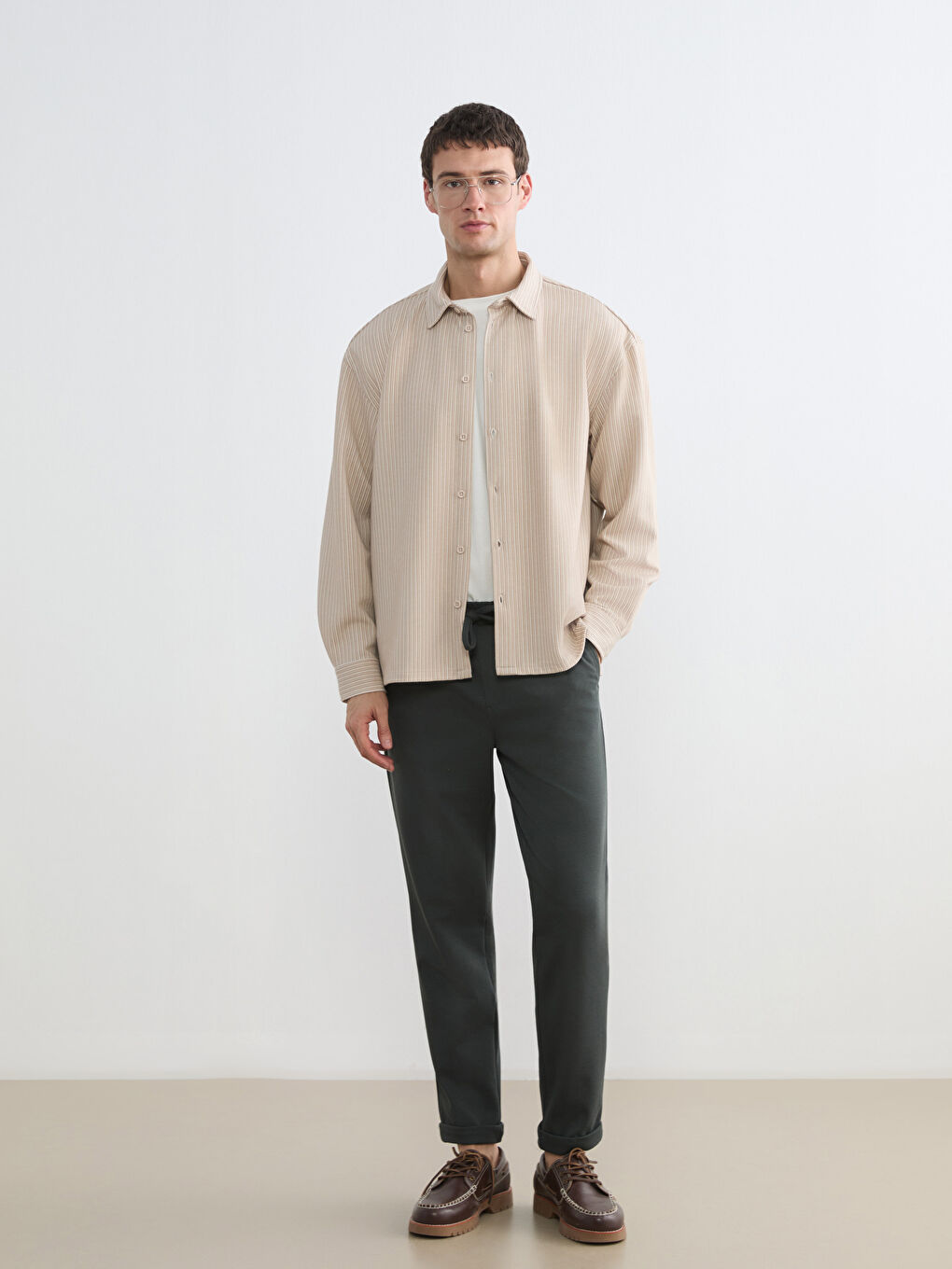 Bej Regular Fit Dokulu Erkek Gömlek-1